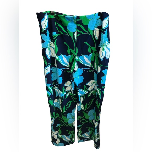 Boston Proper Tropical Blue Chic Floral Wide-Leg Pants Resort Vacation Summer - Picture 3 of 5